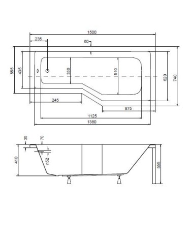 Baignoire asymétrique MATIK II 150 /170 x 75 cm, DROITE