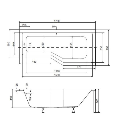 Baignoire asymétrique MATIK II 150 /170 x 75 cm, DROITE