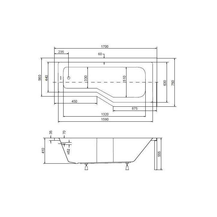Baignoire asymétrique MATIK II 150 /170 x 75 cm, DROITE