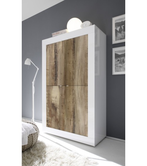 Argentier 4 portes BASIC finition blanc-chêne péro 102x163 cm