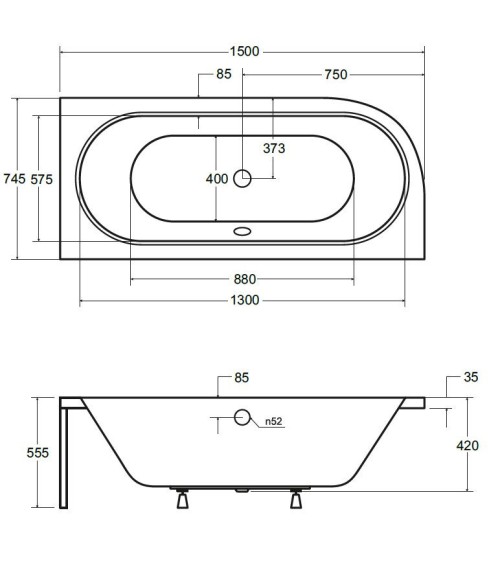 Baignoire HILIO DROITE avec tablier 150/160/170/180