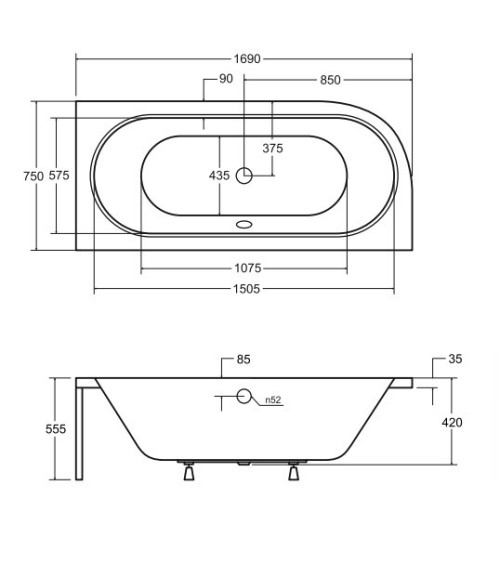 Baignoire HILIO DROITE avec tablier 150/160/170/180