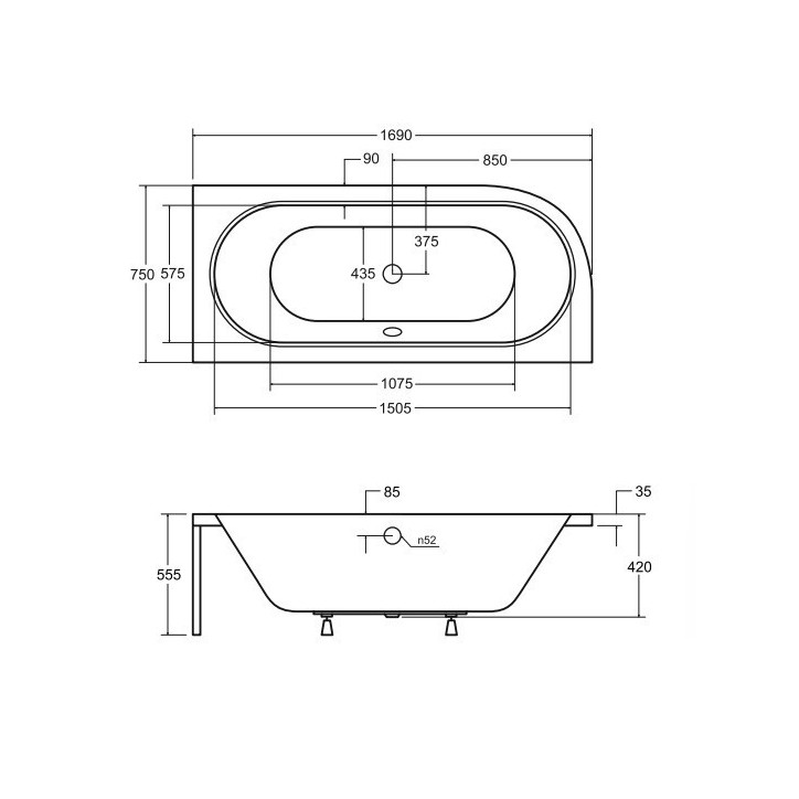 Baignoire HILIO DROITE avec tablier 150/160/170/180 Baignoire HILIO DROITE avec tablier 150/160/170/180