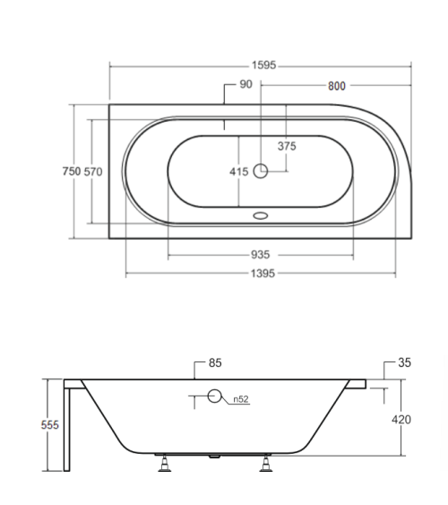 Baignoire HILIO DROITE avec tablier 150/160/170/180