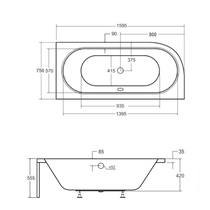 Baignoire HILIO DROITE avec tablier 150/160/170/180 Baignoire HILIO DROITE avec tablier 150/160/170/180
