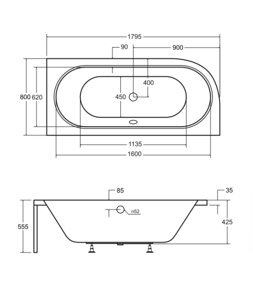Baignoire HILIO DROITE avec tablier 150/160/170/180