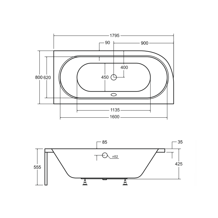 Baignoire HILIO DROITE avec tablier 150/160/170/180 Baignoire HILIO DROITE avec tablier 150/160/170/180