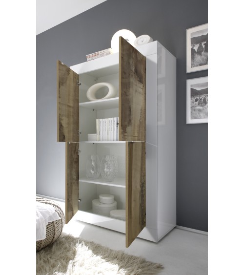 Argentier 4 portes BASIC finition blanc-chêne péro 102x163 cm