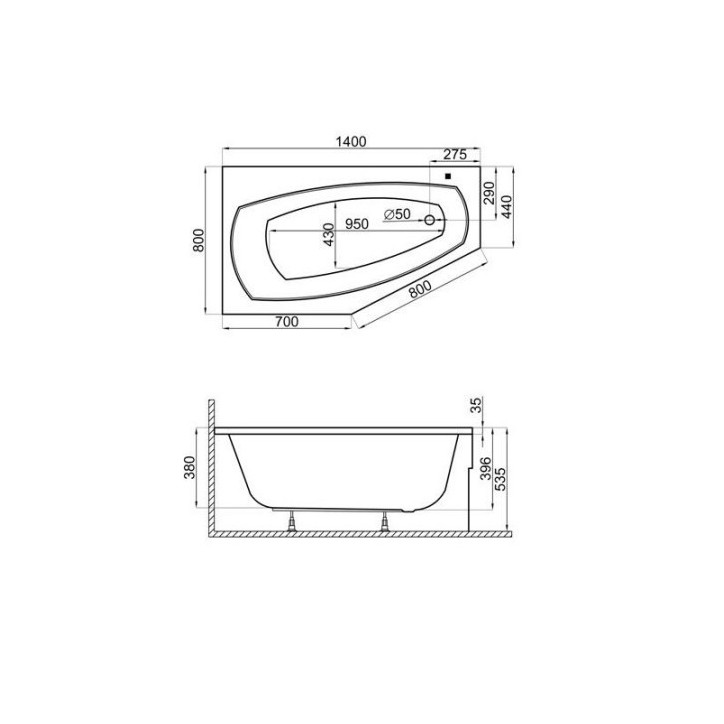 Baignoire MARIKA 140x80 cm, DROITE