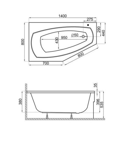 Baignoire MARIKA 140x80 cm, GAUCHE