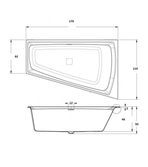 Baignoire d'angle WONNY 170x110 cm, gauche