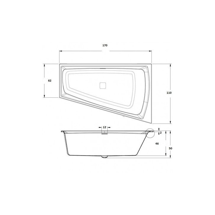 Baignoire d'angle WONNY 170x110 cm, gauche