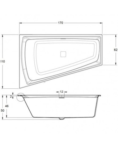 Baignoire d'angle Wonny 170x110 cm, droite