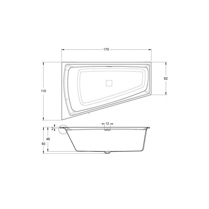 Baignoire d'angle Wonny 170x110 cm, droite