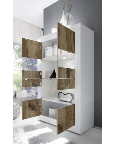 Vitrine 4 portes BASIC finition blanc-chêne péro 102/162/43 cm