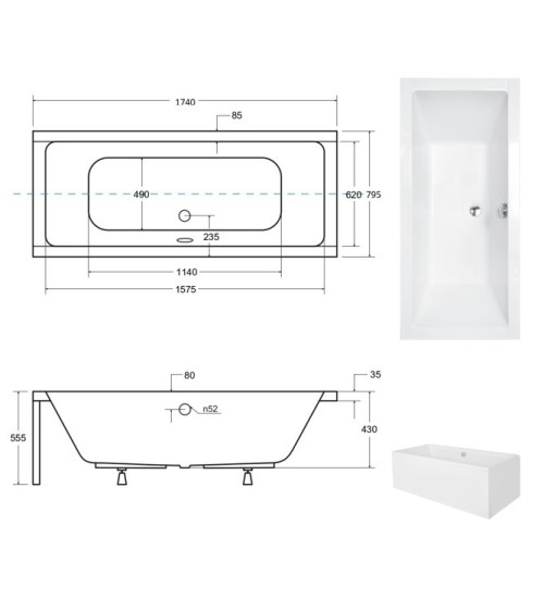 Baignoire QUADRO 170/175/180/190 cm