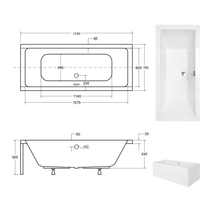 Baignoire QUADRO 170/175/180/190 cm