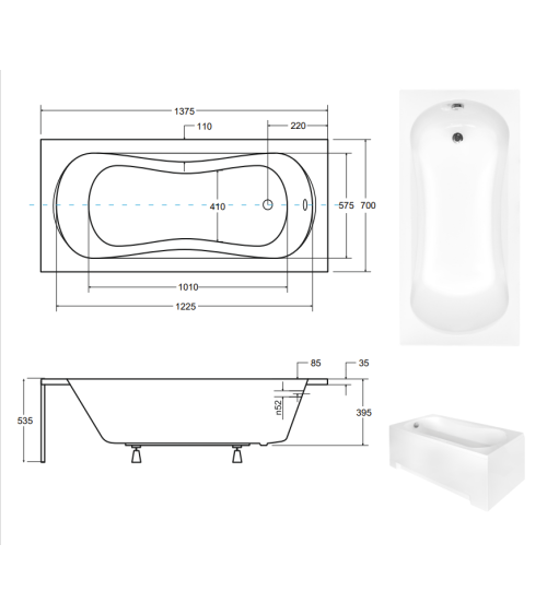 Baignoire VANESSA 130/140/150/160/170 X 70 cm