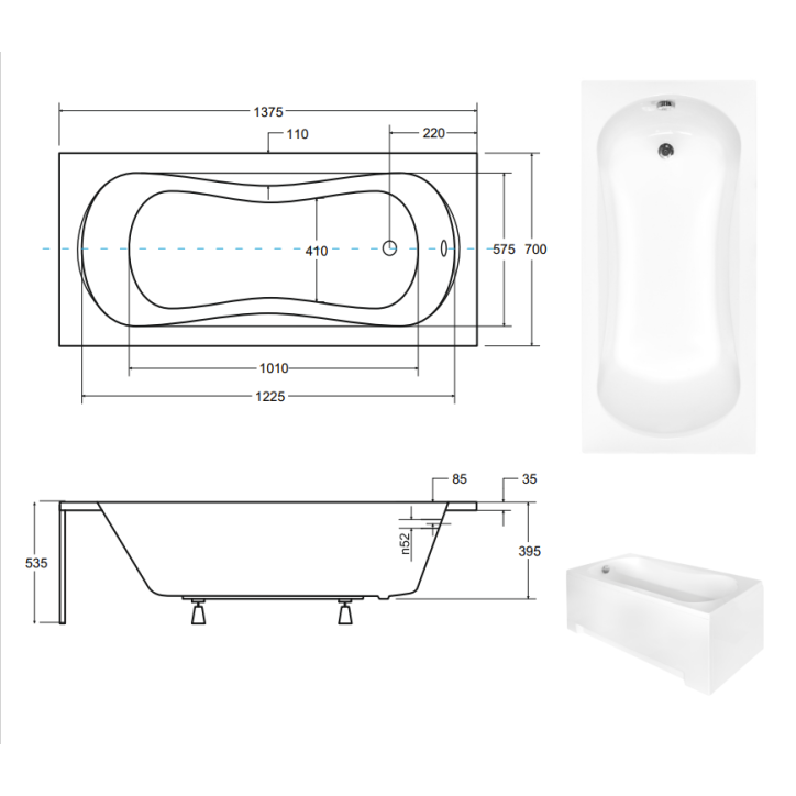 Baignoire VANESSA 130/140/150/160/170 X 70 cm
