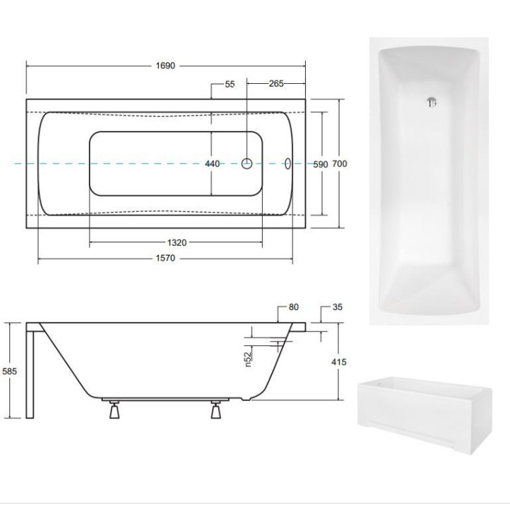Baignoire MIRANO II avec tablier 140/150/160/170 x 70