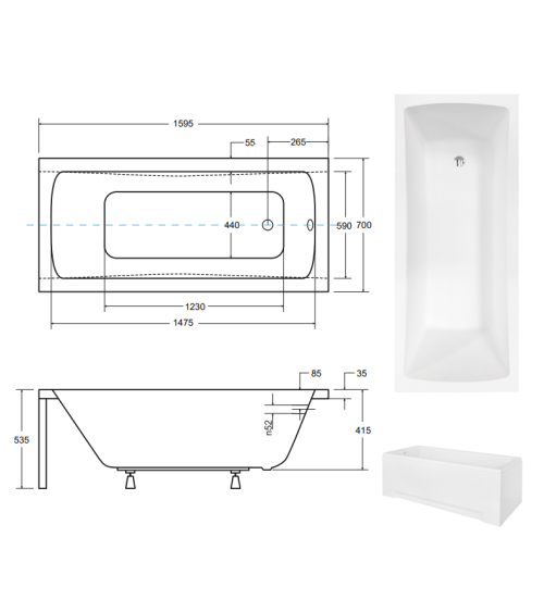 Baignoire MIRANO II avec tablier 140/150/160/170 x 70