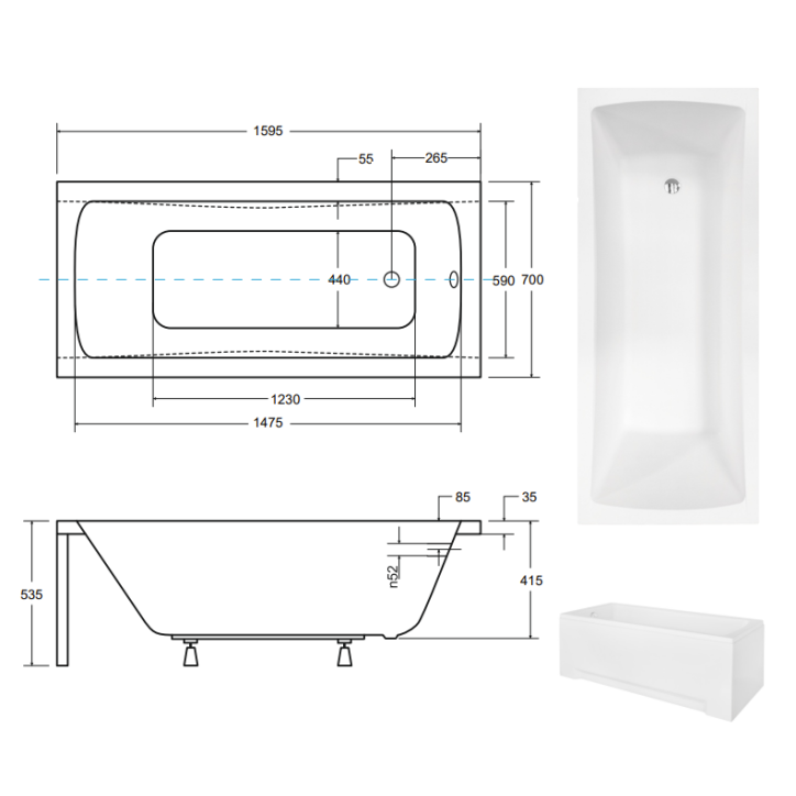 Baignoire MIRANO II avec tablier 140/150/160/170 x 70