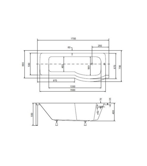 Baignoire  INSPIRO 150/160/170 cm x 70 cm pare baignoire