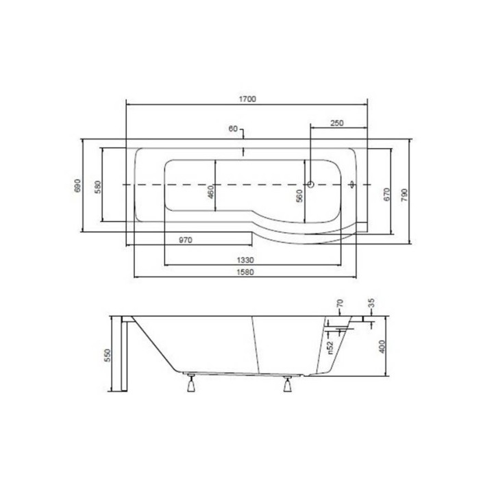 Baignoire  INSPIRO 150/160/170 cm x 70 cm pare baignoire