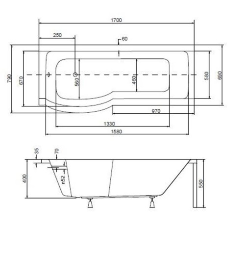 Baignoire  INSPIRO 150/160/170 cm x 70 cm pare baignoire