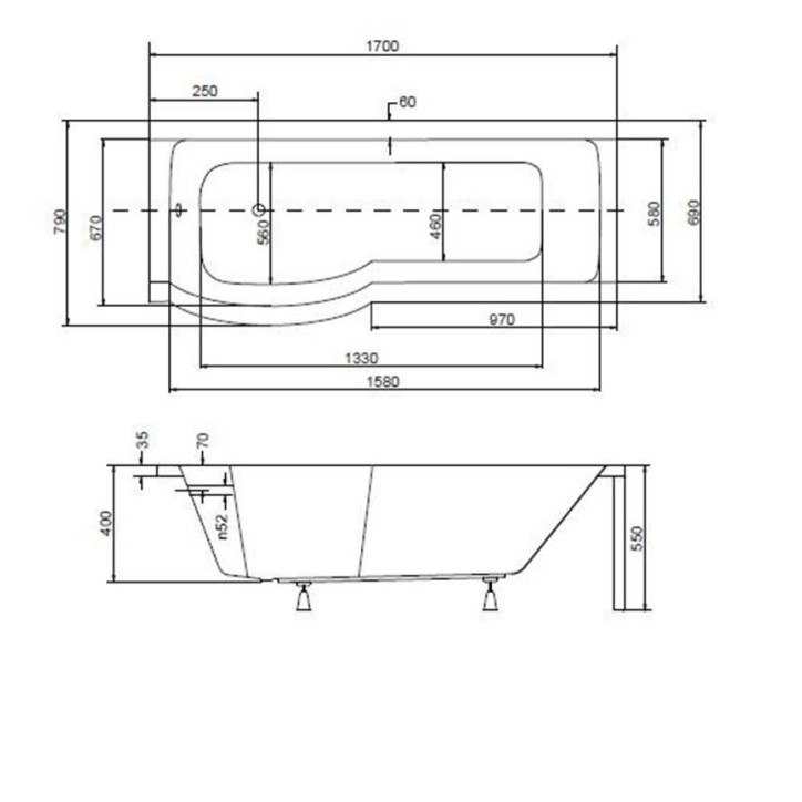 Baignoire  INSPIRO 150/160/170 cm x 70 cm pare baignoire
