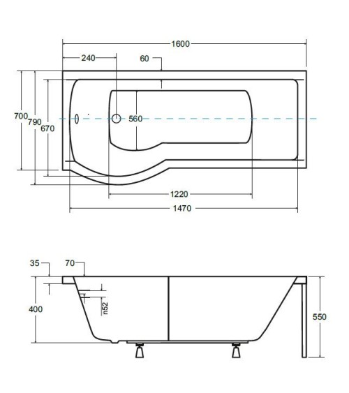 Baignoire  INSPIRO 150/160/170 cm x 70 cm pare baignoire