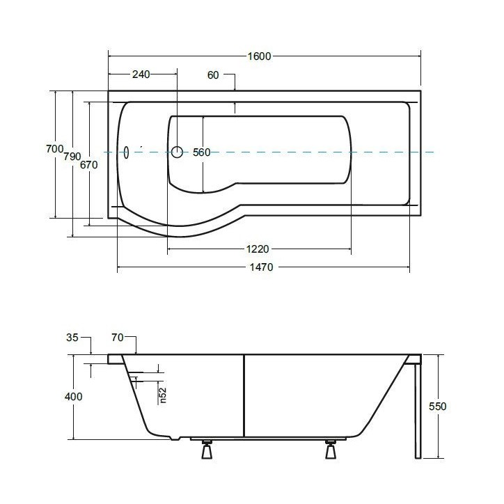 Baignoire  INSPIRO 150/160/170 cm x 70 cm pare baignoire