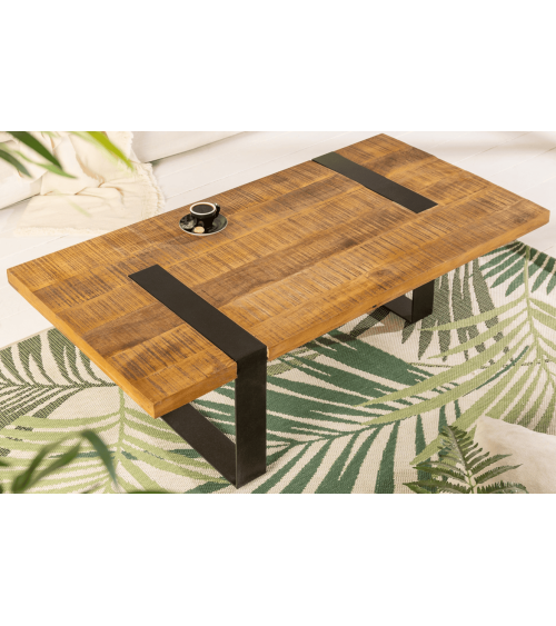 Table basse IRON CRAFT en bois de manguier de 100 cm