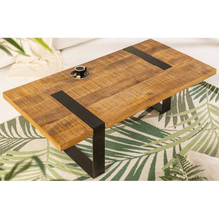 Table basse IRON CRAFT en bois de manguier de 100 cm