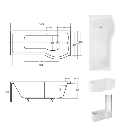 Baignoire  INSPIRO 150/160/170 cm x 70 cm pare baignoire