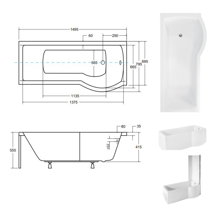 Baignoire  INSPIRO 150/160/170 cm x 70 cm pare baignoire