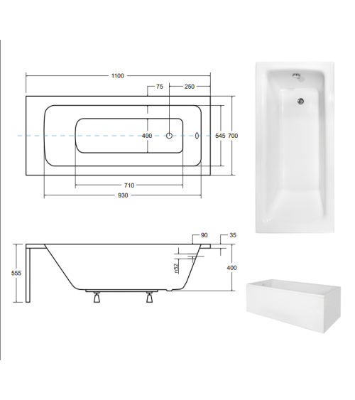Baignoire VENETO MINI avec tablier 100/110/120/130 x 70 cm