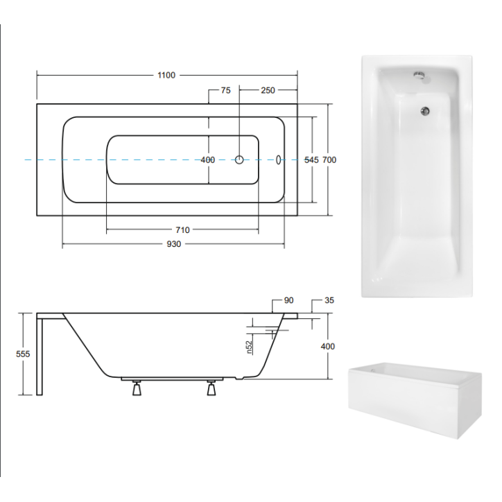 Baignoire VENETO MINI avec tablier 100/110/120/130 x 70 cm Baignoire VENETO MINI avec tablier 100/110/120/130 x 70 cm