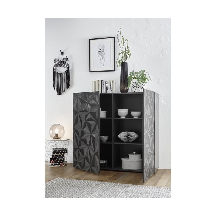 Buffet haut 2 portes LUTHER en anthracite 121x111 cm