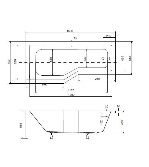 Baignoire asymétrique MATIK II 150 ou 170 cm, GAUCHE