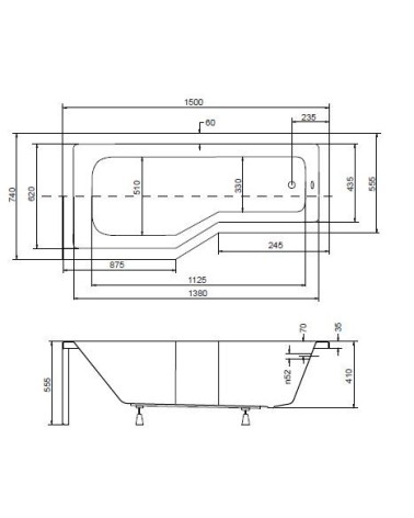 Baignoire asymétrique MATIK II 150 ou 170 cm, GAUCHE