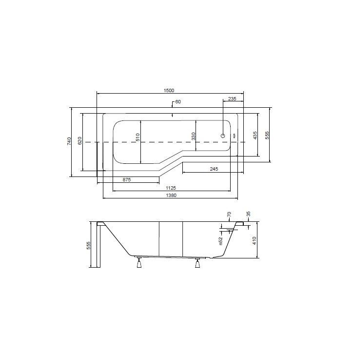Baignoire asymétrique MATIK II 150 ou 170 cm, GAUCHE