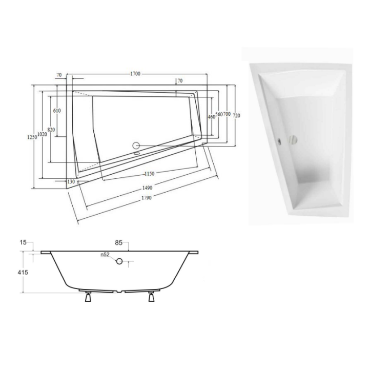 Baignoire d'angle Gauche ULTIMA DUO 170 ou 180 cm ultra-slim
