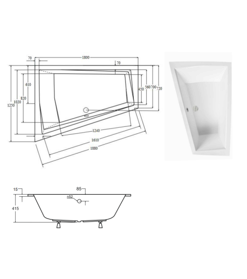 Baignoire d'angle Gauche ULTIMA DUO 170 ou 180 cm ultra-slim
