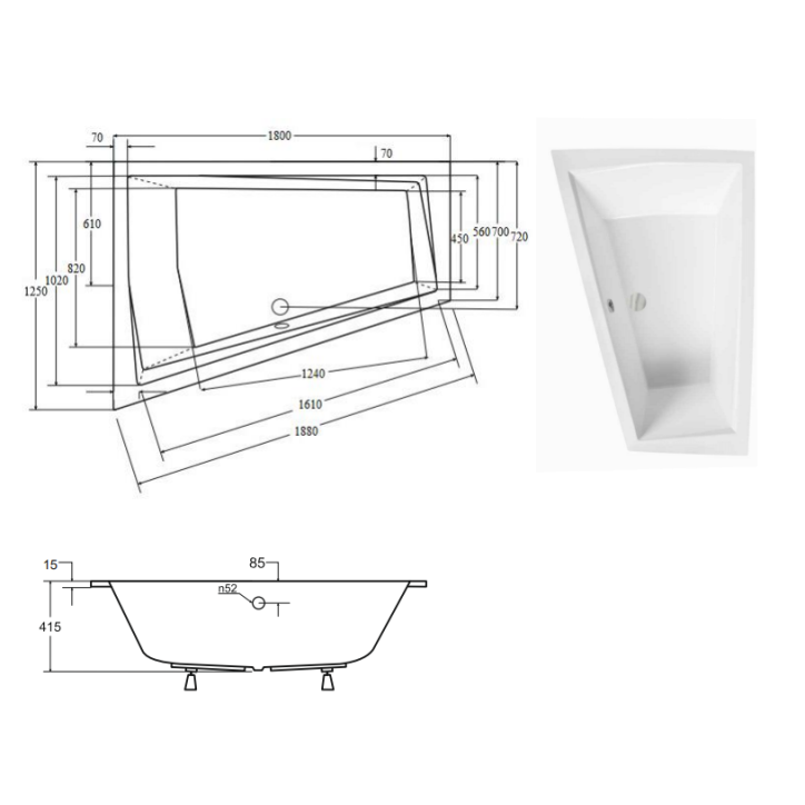 Baignoire d'angle Gauche ULTIMA DUO 170 ou 180 cm ultra-slim