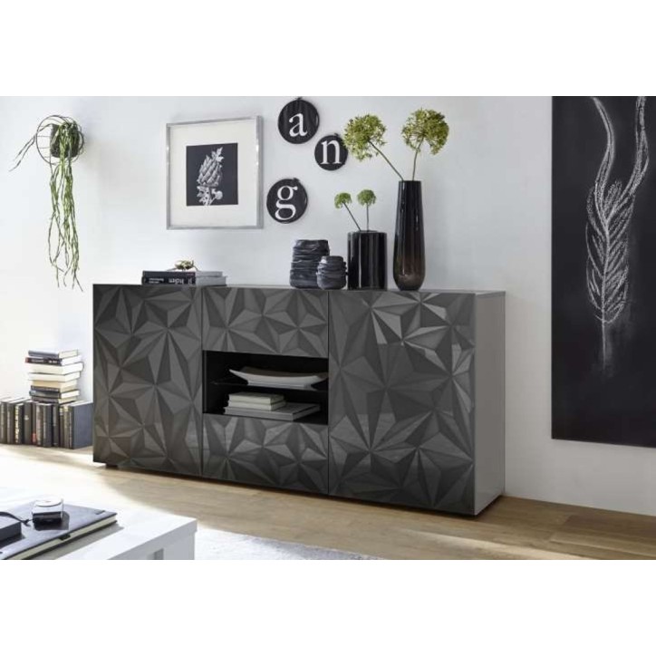 Buffet LUTHER en Anthracite 2 portes 2 tiroirs 181x84x42 cm