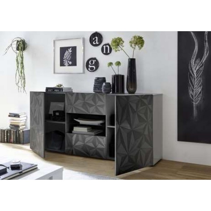 Buffet LUTHER en Anthracite 2 portes 2 tiroirs 181x84x42 cm