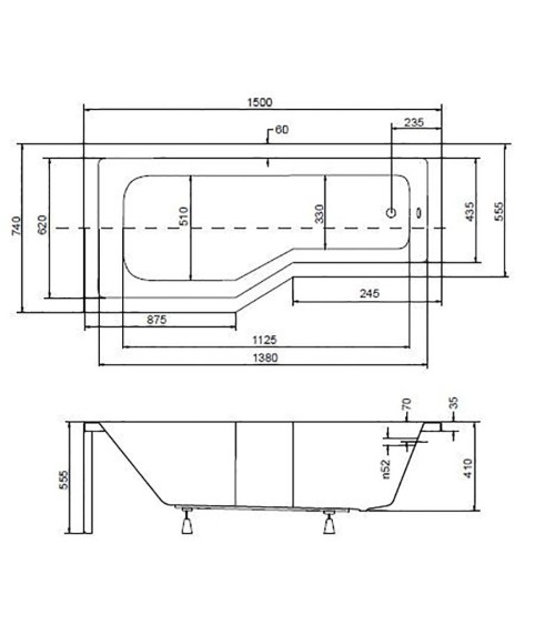 Baignoire asymétrique INTERO 150/170 cm x 75 cm  sans pare baignoire