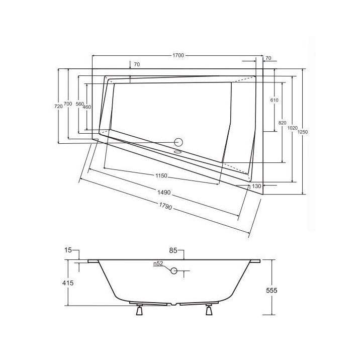 Baignoire d'angle Droit ULTIMA DUO 170 ou 180 cm ultra-slim