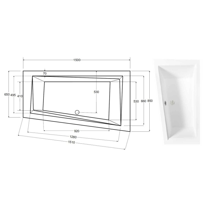 Baignoire d'angle DROITE ULTIMA 150 ou 160 cm slim